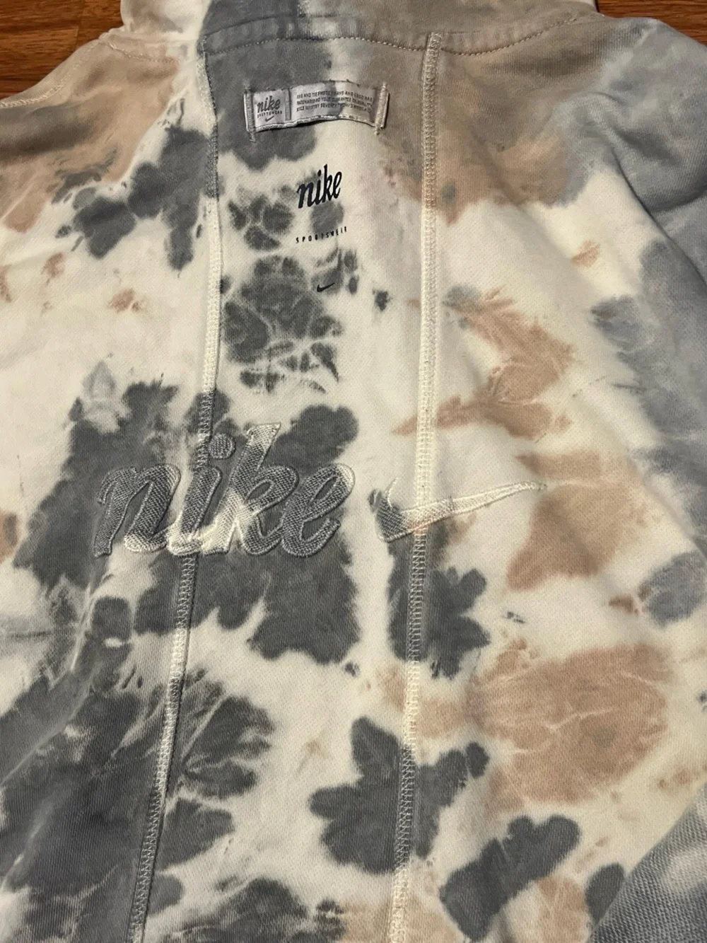 Nike Women's Tie-Dye Crewneck Hoodie in Gray and Tan